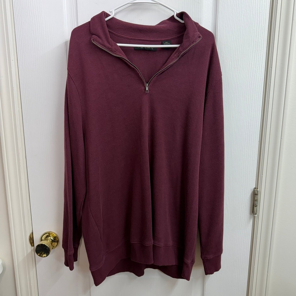 AXIST burgundy cotton blend soft knit quarter zip long sleeve sweater XXL